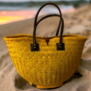 Large Yellow Woven Seagrass Tote / Purse
